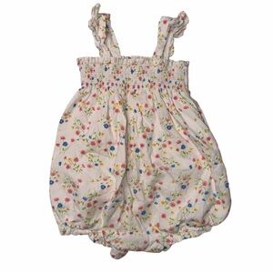 White Floral Baby Romper with Pink & Blue Flowers